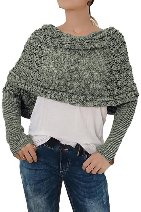 Textured Hollowed Knit Cross Detail Sleeve Scarf