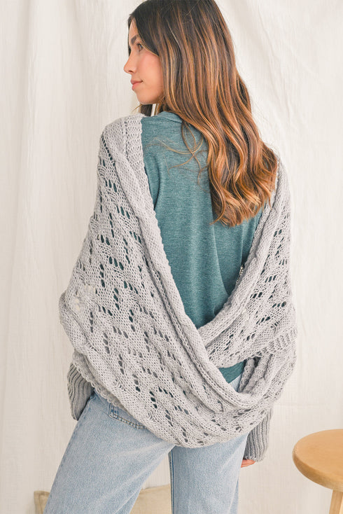 Textured Hollowed Knit Cross Detail Sleeve Scarf