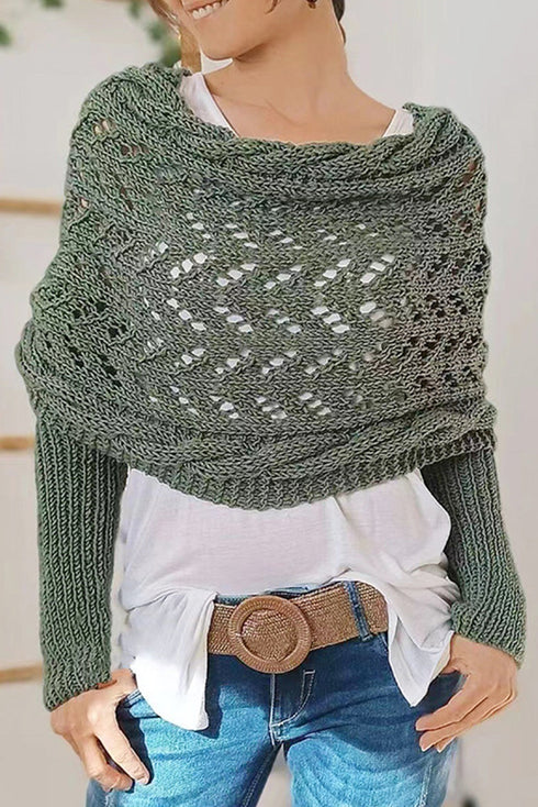 Textured Hollowed Knit Cross Detail Sleeve Scarf