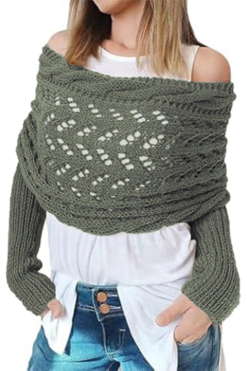 Textured Hollowed Knit Cross Detail Sleeve Scarf