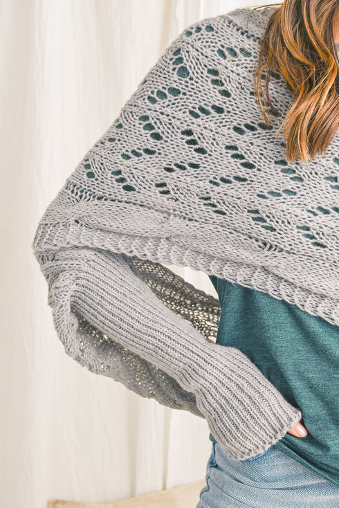 Textured Hollowed Knit Cross Detail Sleeve Scarf