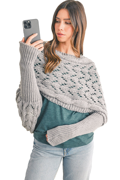 Textured Hollowed Knit Cross Detail Sleeve Scarf