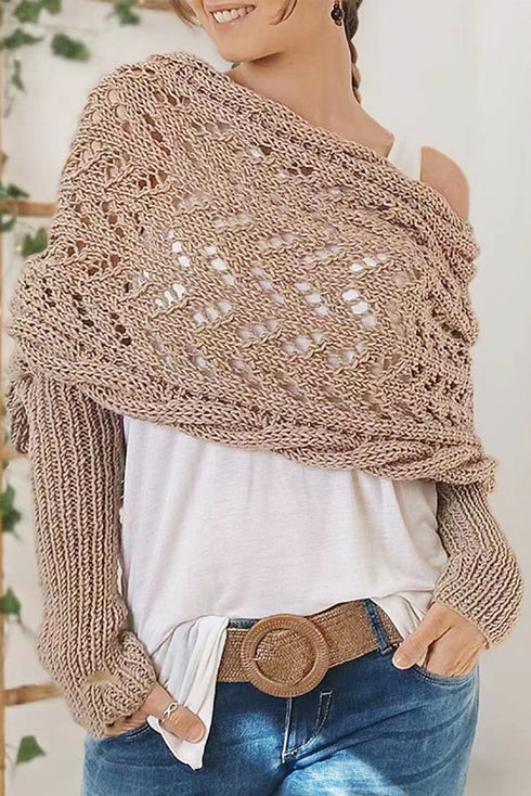 Textured Hollowed Knit Cross Detail Sleeve Scarf