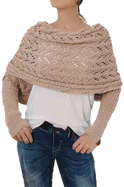 Textured Hollowed Knit Cross Detail Sleeve Scarf