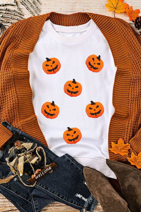 Textured Jack O Lantern Motif Crew Neck Sweatshirt