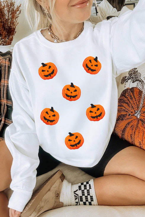 Textured Jack O Lantern Motif Crew Neck Sweatshirt