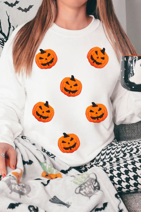 Textured Jack O Lantern Motif Crew Neck Sweatshirt