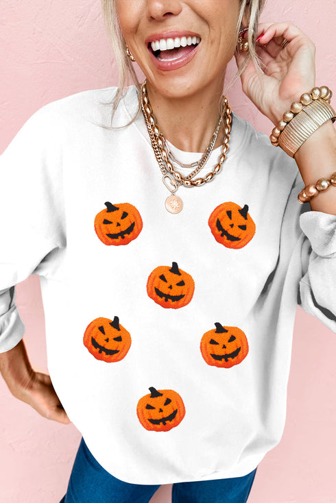Textured Jack O Lantern Motif Crew Neck Sweatshirt