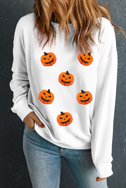 Textured Jack O Lantern Motif Crew Neck Sweatshirt