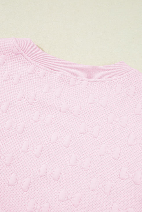 Textured Jacquard Bow Detail Ruffle Sleeve Short Set