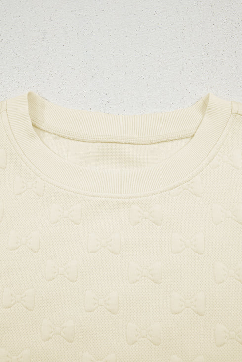Textured Jacquard Bow Detail Ruffle Sleeve Short Set