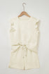 Textured Jacquard Bow Detail Ruffle Sleeve Short Set