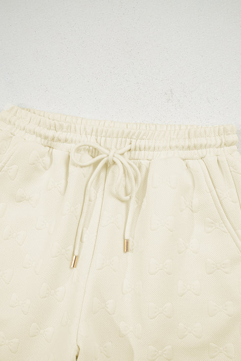 Textured Jacquard Bow Detail Ruffle Sleeve Short Set