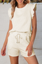 Textured Jacquard Bow Detail Ruffle Sleeve Short Set