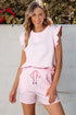 Textured Jacquard Bow Detail Ruffle Sleeve Short Set