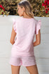 Textured Jacquard Bow Detail Ruffle Sleeve Short Set