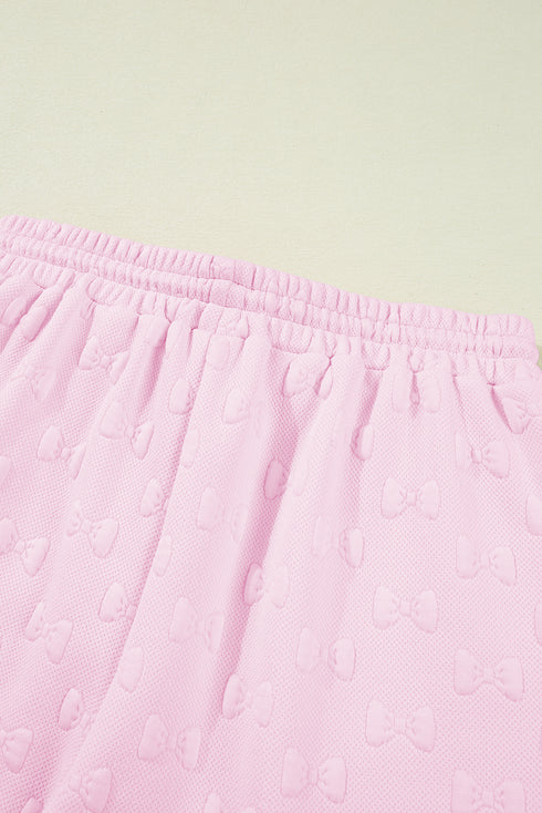 Textured Jacquard Bow Detail Ruffle Sleeve Short Set