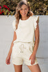 Textured Jacquard Bow Detail Ruffle Sleeve Short Set