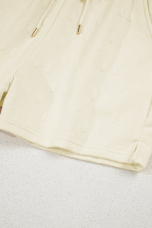 Textured Jacquard Bow Detail Ruffle Sleeve Short Set