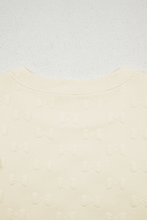 Textured Jacquard Bow Detail Ruffle Sleeve Short Set