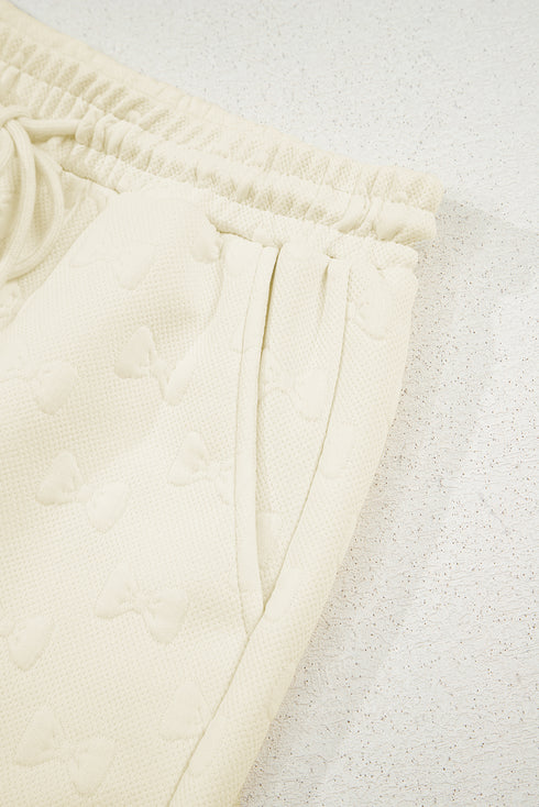 Textured Jacquard Bow Detail Ruffle Sleeve Short Set