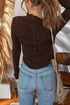 Textured Jacquard Patchwork Raw Seam Lettuce Trim Long Sleeve Top