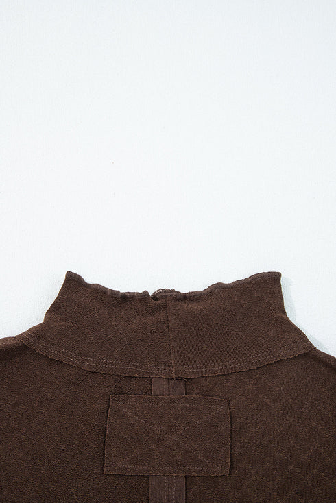 Textured Jacquard Patchwork Raw Seam Lettuce Trim Long Sleeve Top