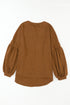 Textured Jacquard Puff Sleeve Crew Neck Pullover Top