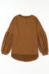Textured Jacquard Puff Sleeve Crew Neck Pullover Top