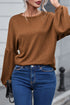 Textured Jacquard Puff Sleeve Crew Neck Pullover Top