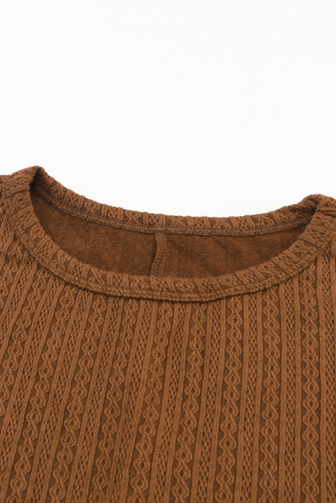 Textured Jacquard Puff Sleeve Crew Neck Pullover Top