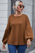 Textured Jacquard Puff Sleeve Crew Neck Pullover Top