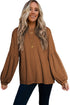 Textured Jacquard Puff Sleeve Crew Neck Pullover Top