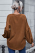 Textured Jacquard Puff Sleeve Crew Neck Pullover Top