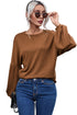 Textured Jacquard Puff Sleeve Crew Neck Pullover Top