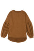 Textured Jacquard Puff Sleeve Crew Neck Pullover Top
