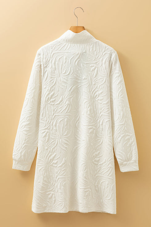 Textured Jacquard Quarter Zipper Shift Mini Dress