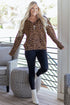 Textured Knit Animal Print Quarter Zip Pullover