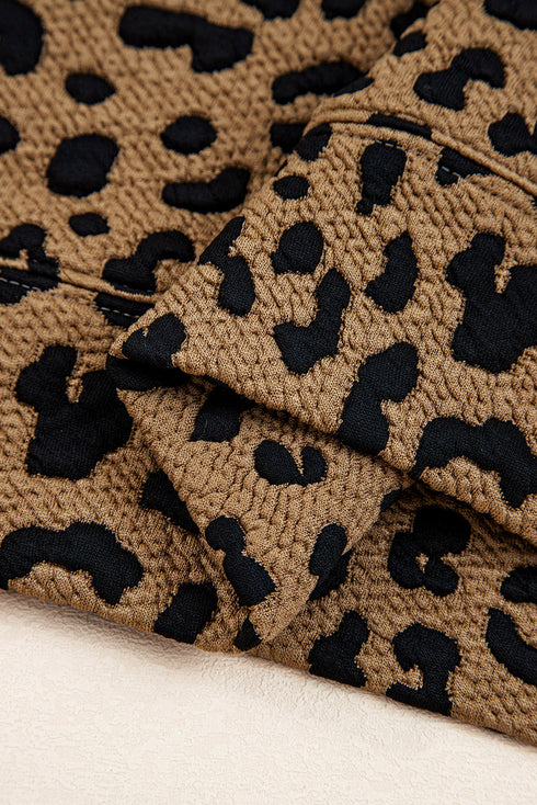 Textured Knit Animal Print Quarter Zip Pullover