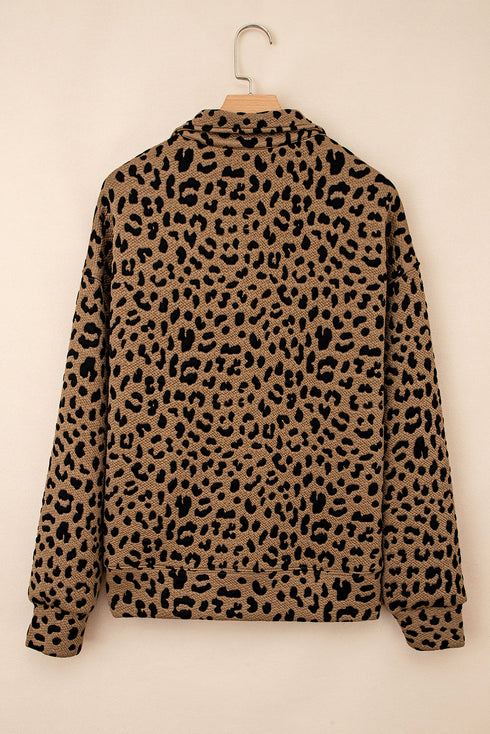 Textured Knit Animal Print Quarter Zip Pullover