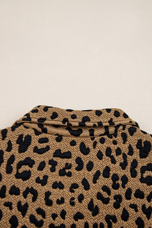 Textured Knit Animal Print Quarter Zip Pullover