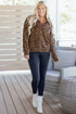Textured Knit Animal Print Quarter Zip Pullover