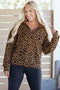 Textured Knit Animal Print Quarter Zip Pullover