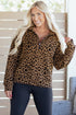 Textured Knit Animal Print Quarter Zip Pullover