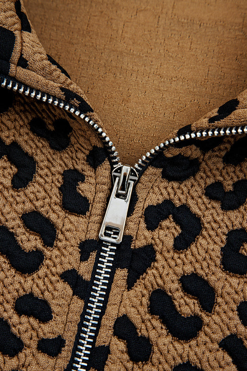 Textured Knit Animal Print Quarter Zip Pullover