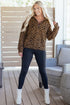 Textured Knit Animal Print Quarter Zip Pullover