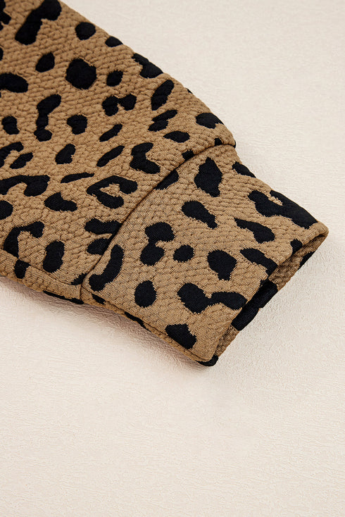 Textured Knit Animal Print Quarter Zip Pullover