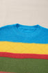 Textured Knit Block Stripe Crew Neck Sweater