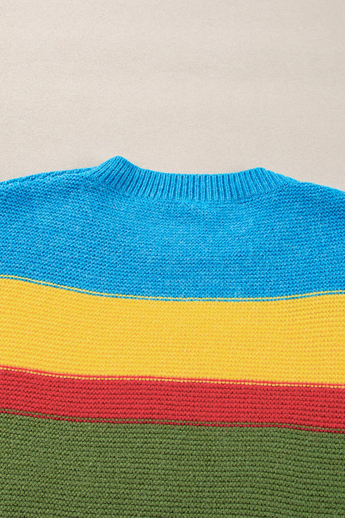 Textured Knit Block Stripe Crew Neck Sweater