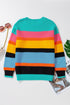 Textured Knit Block Stripe Crew Neck Sweater